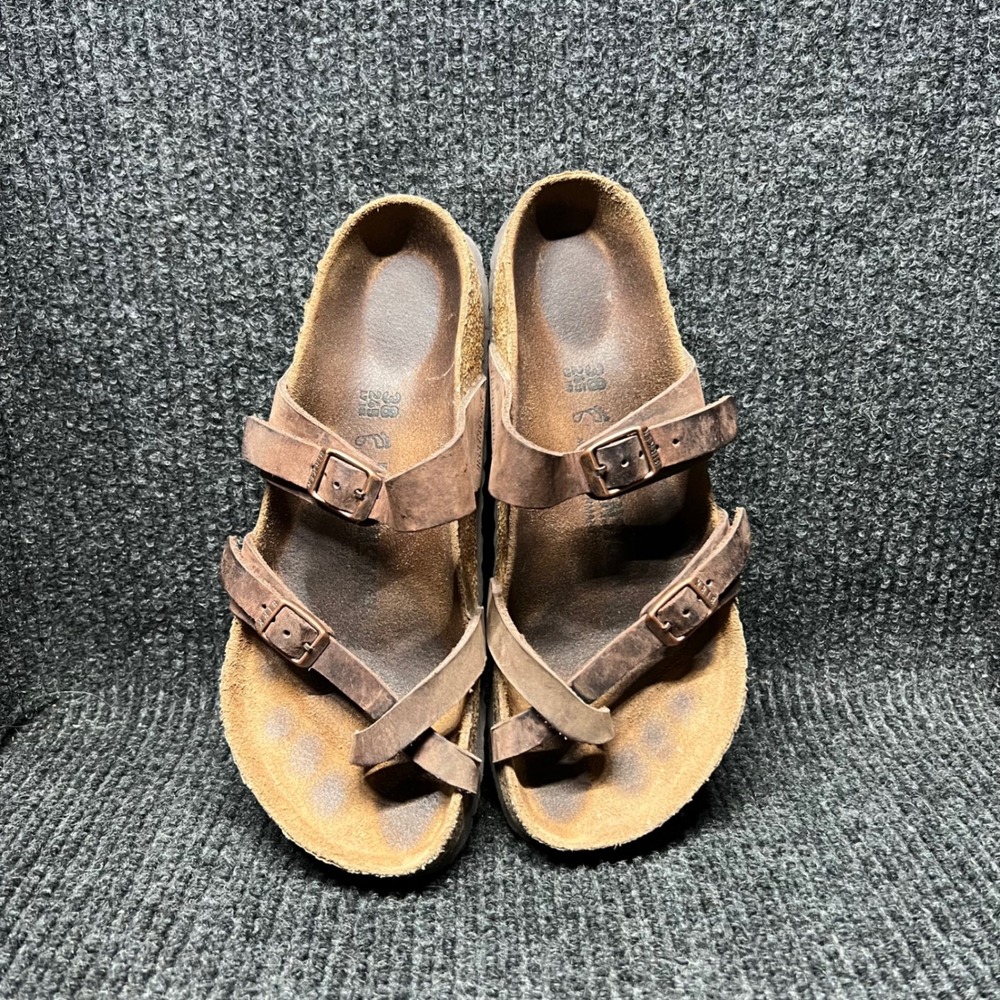 Birkenstock Mayari Sandals Womens Size 38 Brown Leather Strappy Cork Soles - Picture 2 of 9